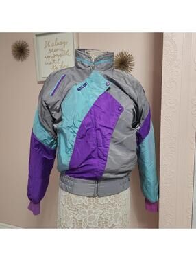 Vintage Arctic Cat Arcticwear Snowmobile Jacket Purple Teal Gray Zip-Out Liner M